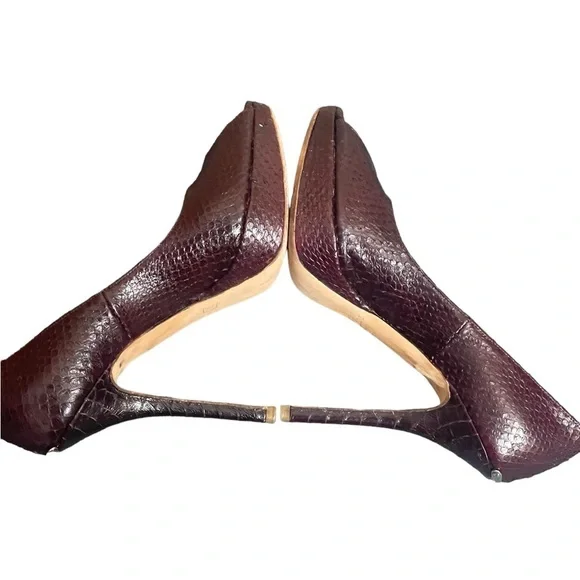 Christian Dior Python Leather Peep Toe Pumps Heels Burgundy Wine size 351/2 (5.5 - Picture 7 of 15